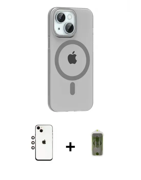 ieg™ iPhone 14 Kılıf Pusula Form Özel Seri - Siyah Joko Magic 5D Hayalet Cam + Shine Kamera Lens - GI