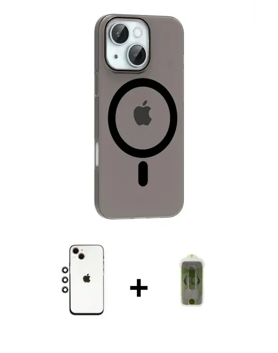ieg™ iPhone 14 Kılıf Pusula Form Özel Seri - Siyah Joko Magic 5D Hayalet Cam + Shine Kamera Lens - GI