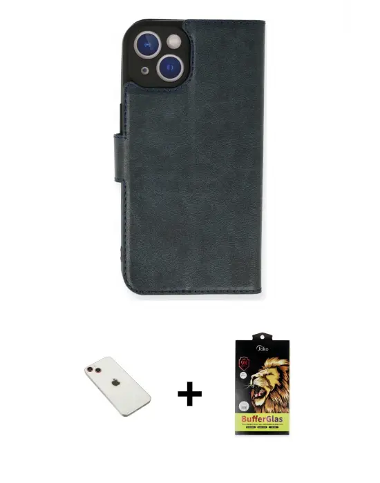 ieg™ iPhone 14 Kılıf Siluet Işık Serisi - Siyah Buffer Cam Ekran Koruyucu + Diamond Kamera Lens - KI