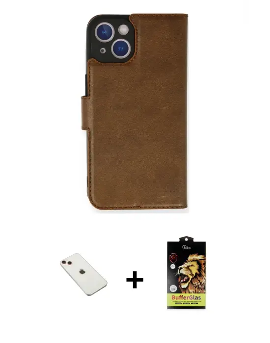 ieg™ iPhone 14 Kılıf Siluet Işık Serisi - Siyah Buffer Cam Ekran Koruyucu + Diamond Kamera Lens - KI