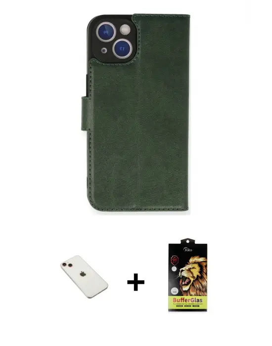ieg™ iPhone 14 Kılıf Siluet Işık Serisi - Siyah Buffer Cam Ekran Koruyucu + Diamond Kamera Lens - KI