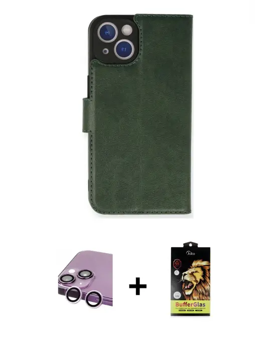 ieg™ iPhone 14 Kılıf Siluet Işık Serisi - Siyah Buffer Cam Ekran Koruyucu + Raze Metal Kamera Lens - MR