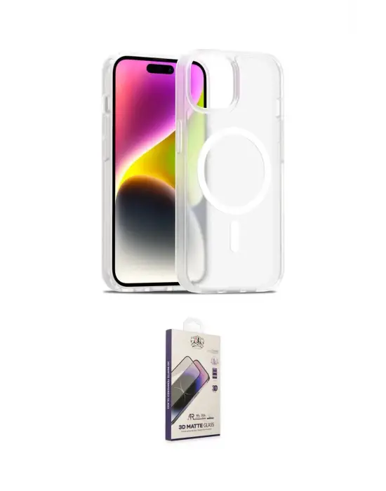 ieg™ iPhone 14 Kılıf Siluet Minimal Prime - Siyah Bilvis 3D Mat Cam Ekran Koruyucu