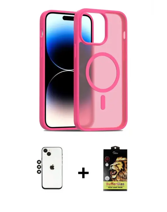 ieg™ iPhone 14 Kılıf Siluet Minimal Prime - Siyah Buffer Cam Ekran Koruyucu + Shine Kamera Lens - SH