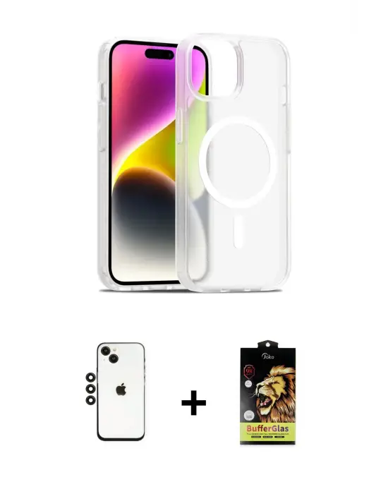 ieg™ iPhone 14 Kılıf Siluet Minimal Prime - Siyah Buffer Cam Ekran Koruyucu + Shine Kamera Lens - SH