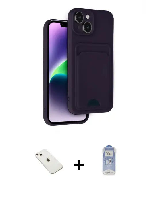 ieg™ iPhone 14 Kılıf Vadi Çizgi Prime - Siyah Joko Magic 5D Cam + Diamond Kamera Lens - PE
