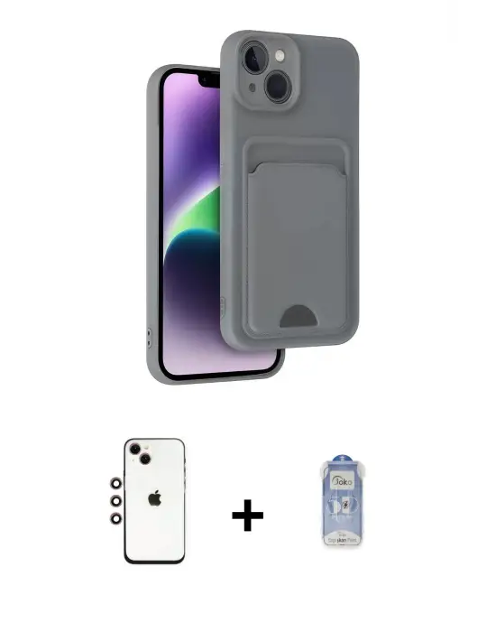 ieg™ iPhone 14 Kılıf Vadi Çizgi Prime - Siyah Joko Magic 5D Cam + Shine Kamera Lens - GI