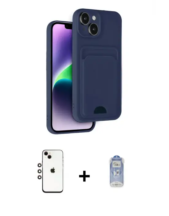 ieg™ iPhone 14 Kılıf Vadi Çizgi Prime - Siyah Joko Magic 5D Cam + Shine Kamera Lens - GI