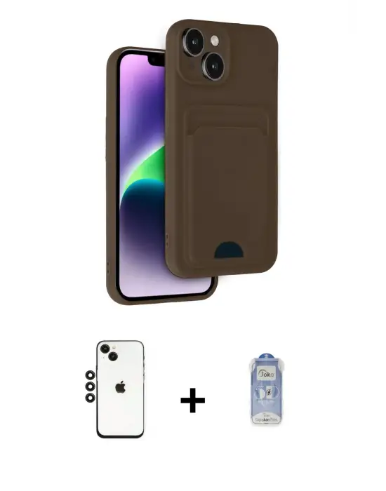 ieg™ iPhone 14 Kılıf Vadi Çizgi Prime - Siyah Joko Magic 5D Cam + Shine Kamera Lens - SH