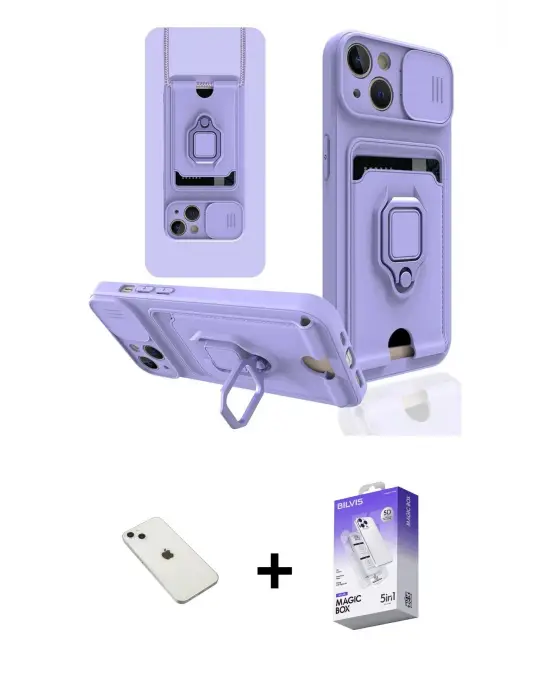 ieg™ iPhone 14 Kılıf Vadi Form Prime - Siyah Bilvis 5in1 3D Magic Cam Ekran Koruyucu + Diamond Kamera Lens - SABE