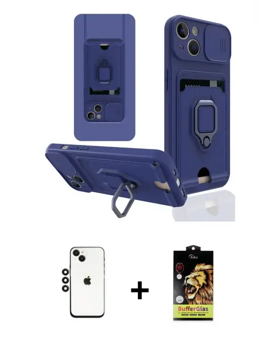 ieg™ iPhone 14 Kılıf Vadi Form Prime - Siyah Buffer Cam Ekran Koruyucu + Shine Kamera Lens - SH