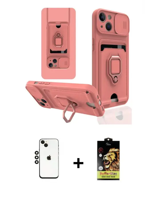 ieg™ iPhone 14 Kılıf Vadi Form Prime - Siyah Buffer Cam Ekran Koruyucu + Shine Kamera Lens - SH