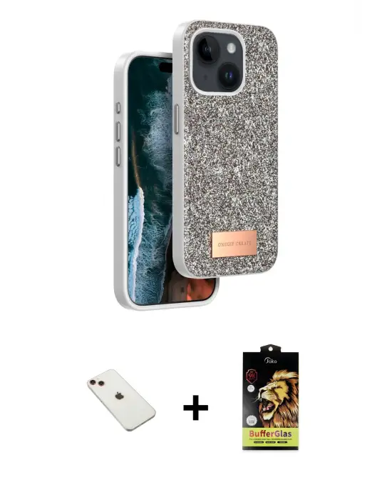 ieg™ iPhone 14 Kılıf Vadi Klasik Serisi - Siyah Buffer Cam Ekran Koruyucu + Diamond Kamera Lens - KI