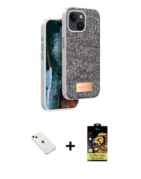 ieg™ iPhone 14 Kılıf Vadi Klasik Serisi - Siyah Buffer Cam Ekran Koruyucu + Diamond Kamera Lens - KI