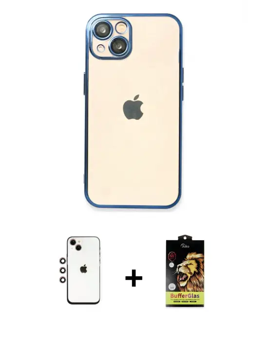 ieg™ iPhone 14 Kılıf Vadi Minimal - Siyah Buffer Cam Ekran Koruyucu + Shine Kamera Lens - GI
