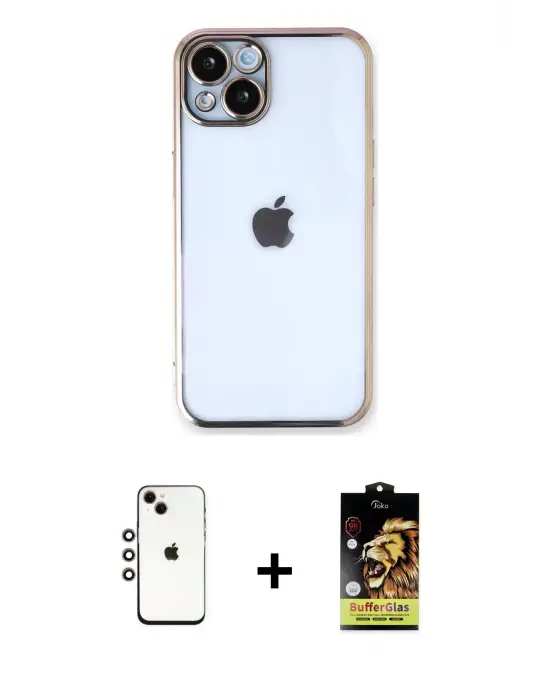 ieg™ iPhone 14 Kılıf Vadi Minimal - Siyah Buffer Cam Ekran Koruyucu + Shine Kamera Lens - GI