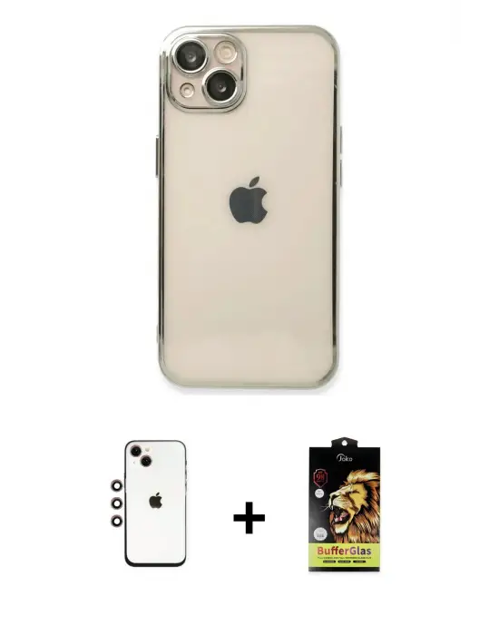 ieg™ iPhone 14 Kılıf Vadi Minimal - Siyah Buffer Cam Ekran Koruyucu + Shine Kamera Lens - GI