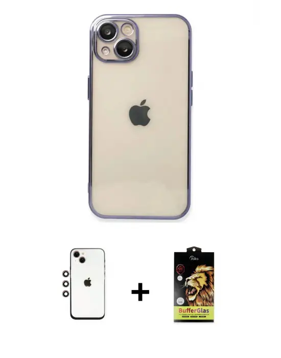 ieg™ iPhone 14 Kılıf Vadi Minimal - Siyah Buffer Cam Ekran Koruyucu + Shine Kamera Lens - GI