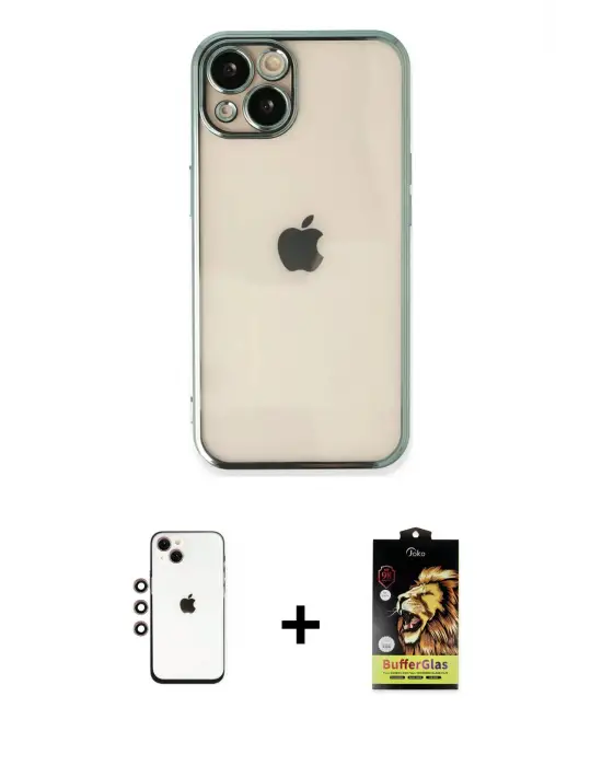 ieg™ iPhone 14 Kılıf Vadi Minimal - Siyah Buffer Cam Ekran Koruyucu + Shine Kamera Lens - GI