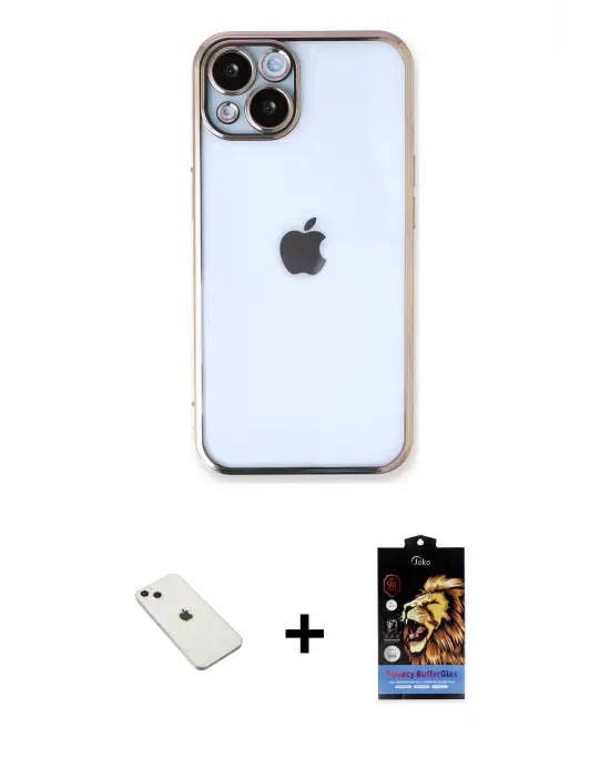 ieg™ iPhone 14 Kılıf Vadi Minimal - Siyah Buffer Hayalet Cam Ekran Koruyucu + Diamond Kamera Lens - PE