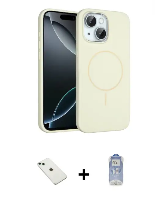 ieg™ iPhone 14 Kılıf Yankı Form Serisi - Siyah Joko Magic 5D Cam + Diamond Kamera Lens - YL