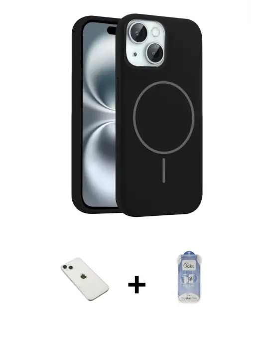 ieg™ iPhone 14 Kılıf Yankı Form Serisi - Siyah Joko Magic 5D Cam + Diamond Kamera Lens - YL