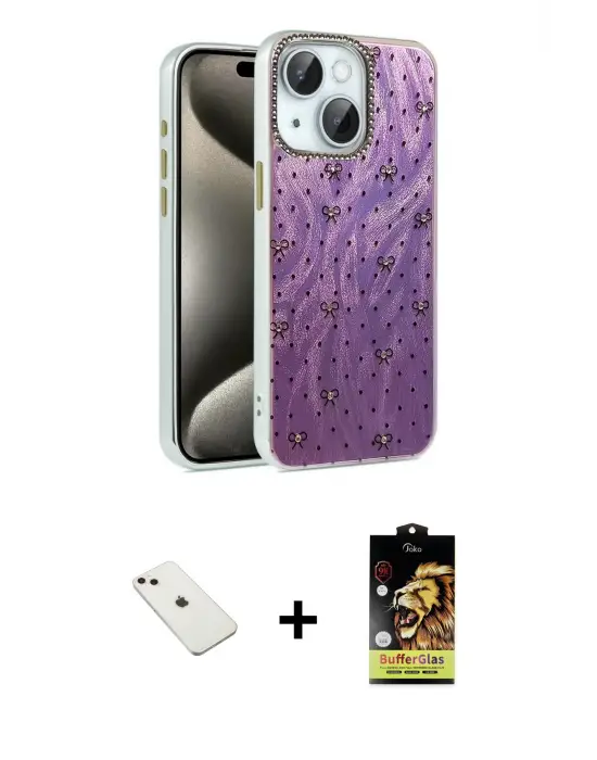 ieg™ iPhone 14 Kılıf Zirve Modern Prime - Siyah Buffer Cam Ekran Koruyucu + Diamond Kamera Lens - PE