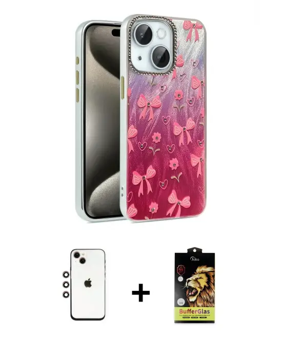 ieg™ iPhone 14 Kılıf Zirve Modern Prime - Siyah Buffer Cam Ekran Koruyucu + Shine Kamera Lens - GI
