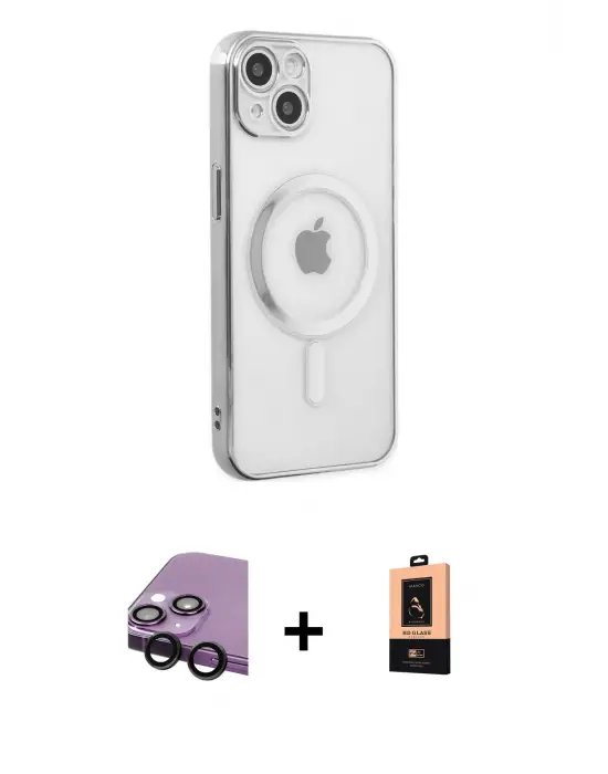 ieg™ iPhone 14 Plus Kılıf Doruk Minimal - Şeffaf Maxco Cam Ekran Koruyucu + Raze Metal Kamera Lens - SH