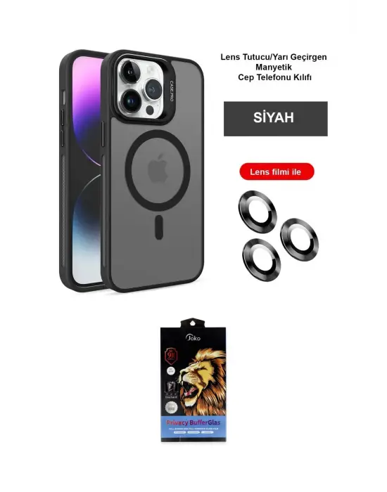 ieg™ iPhone 14 Pro Kılıf Akış Form - Siyah Buffer Hayalet Cam Ekran Koruyucu