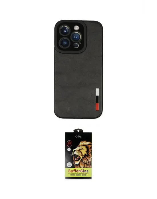 ieg™ iPhone 14 Pro Kılıf Doruk Asil Koleksiyonu - Siyah Buffer Cam Ekran Koruyucu