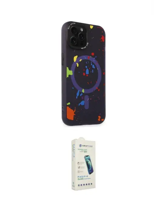 ieg™ iPhone 14 Pro Kılıf Kozmos Doku - Şeffaf Pasifik Cam Ekran Koruyucu
