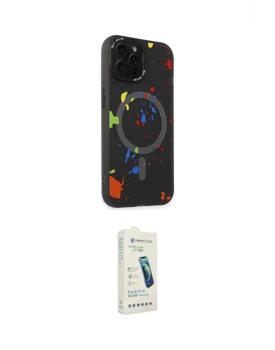 ieg™ iPhone 14 Pro Kılıf Kozmos Doku - Şeffaf Pasifik Cam Ekran Koruyucu