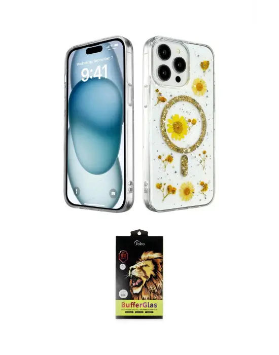 ieg™ iPhone 14 Pro Kılıf Kozmos Doku - Siyah Buffer Cam Ekran Koruyucu