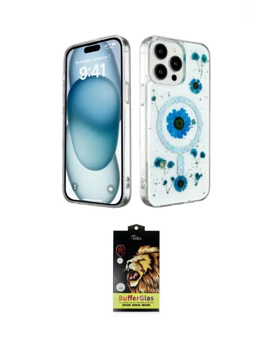 ieg™ iPhone 14 Pro Kılıf Kozmos Doku - Siyah Buffer Cam Ekran Koruyucu