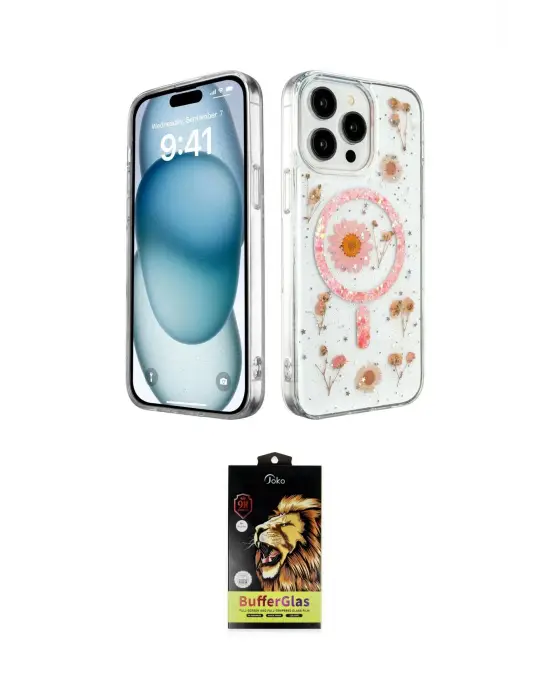 ieg™ iPhone 14 Pro Kılıf Kozmos Doku - Siyah Buffer Cam Ekran Koruyucu