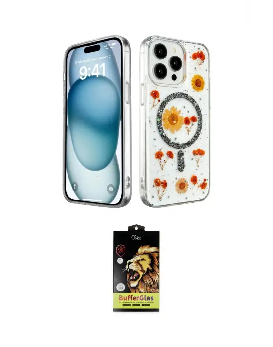 ieg™ iPhone 14 Pro Kılıf Kozmos Doku - Siyah Buffer Cam Ekran Koruyucu