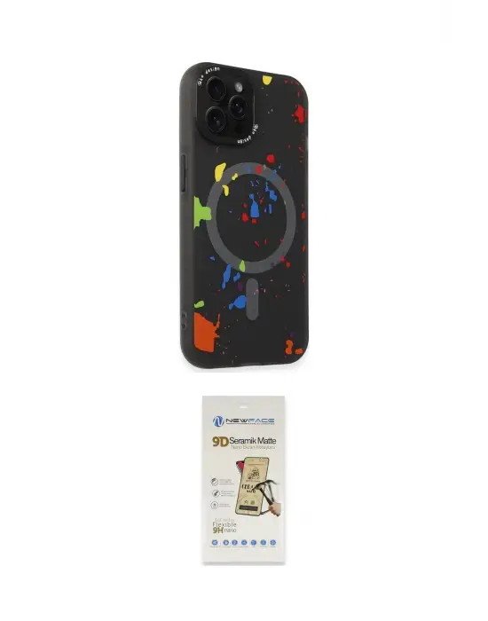 ieg™ iPhone 14 Pro Kılıf Kozmos Doku - Siyah Mat Seramik Nano Ekran Koruyucu