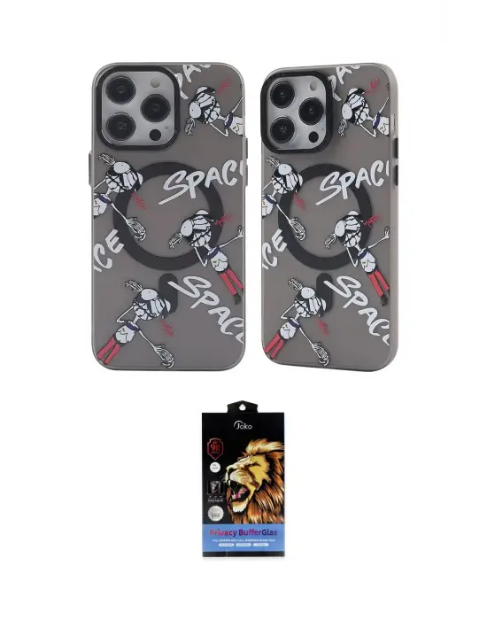 ieg™ iPhone 14 Pro Kılıf Nova Doku Koleksiyonu - Siyah Buffer Hayalet Cam Ekran Koruyucu