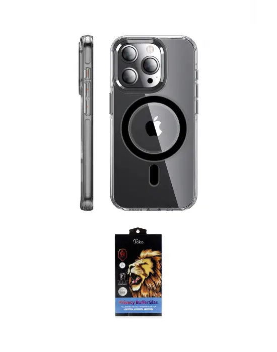 ieg™ iPhone 14 Pro Kılıf Nova Doku - Siyah Buffer Hayalet Cam Ekran Koruyucu