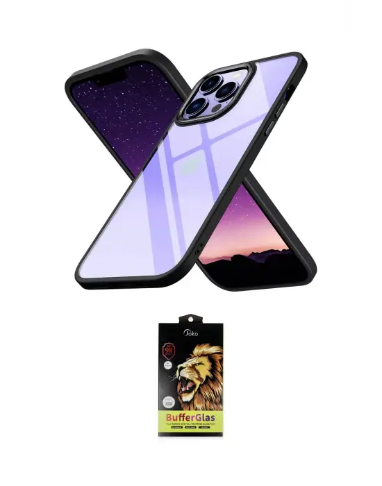 ieg™ iPhone 14 Pro Kılıf Nova Işık Serisi - Siyah Buffer Cam Ekran Koruyucu