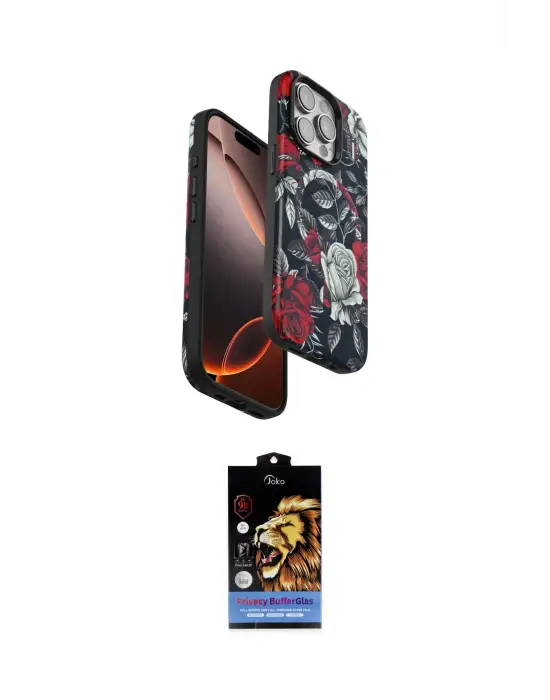 ieg™ iPhone 14 Pro Kılıf Siluet Doku - Siyah Buffer Hayalet Cam Ekran Koruyucu