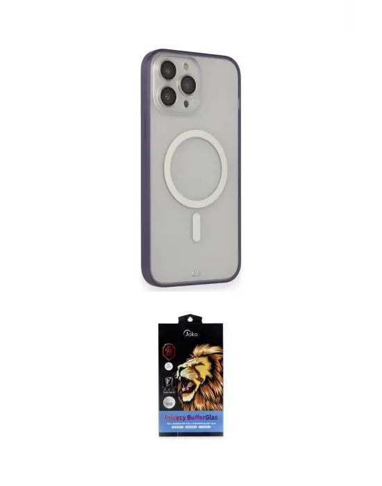 ieg™ iPhone 14 Pro Kılıf Siluet Işık Koleksiyonu - Siyah Buffer Hayalet Cam Ekran Koruyucu