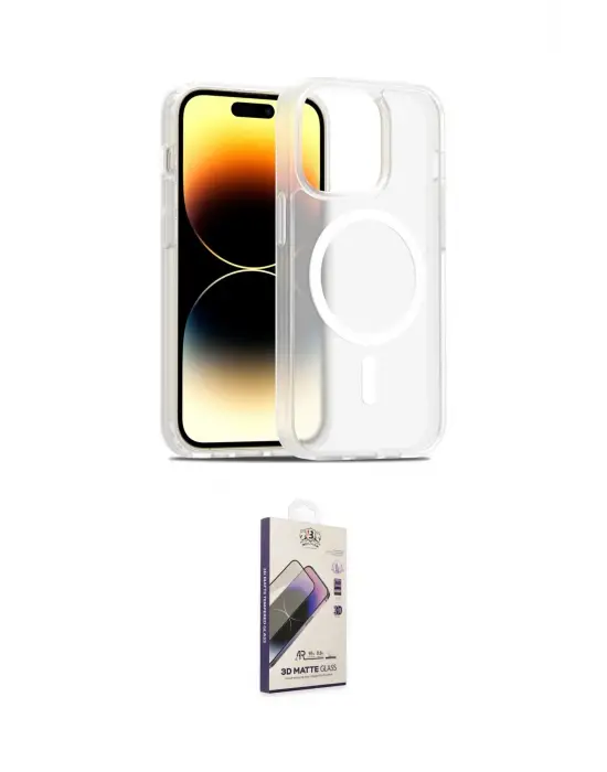 ieg™ iPhone 14 Pro Kılıf Siluet Minimal Prime - Siyah Bilvis 3D Mat Cam Ekran Koruyucu
