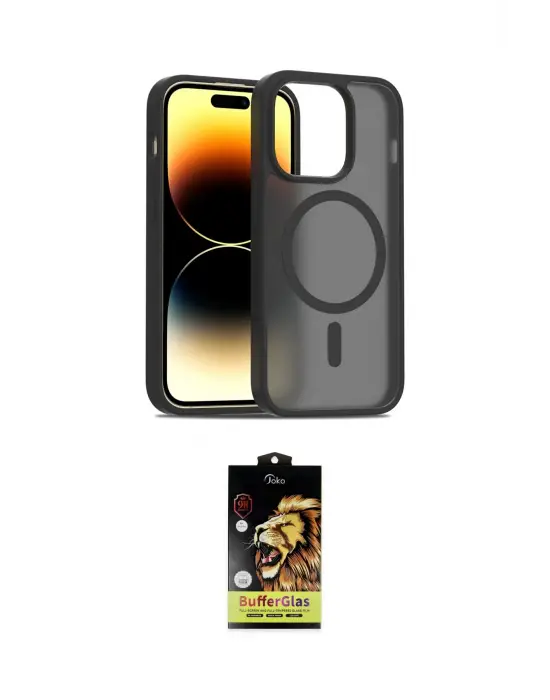 ieg™ iPhone 14 Pro Kılıf Siluet Minimal Prime - Siyah Buffer Cam Ekran Koruyucu