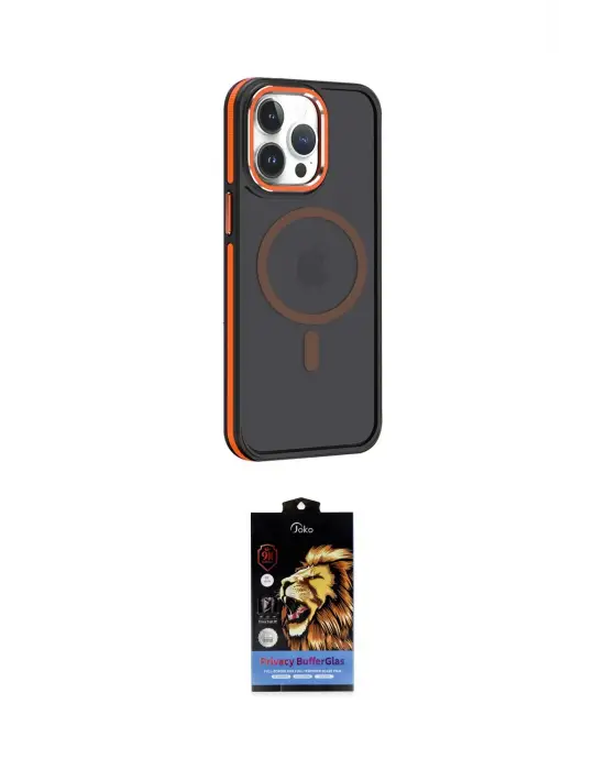 ieg™ iPhone 14 Pro Kılıf Yörünge Klasik - Siyah Buffer Hayalet Cam Ekran Koruyucu
