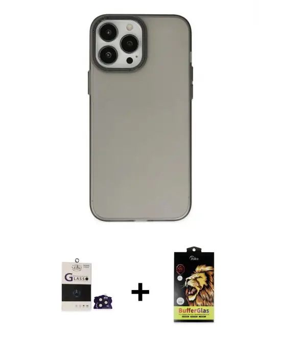 ieg™ iPhone 14 Pro Max Kılıf Ahenk Çizgi Prime - Siyah Buffer Cam Ekran Koruyucu + Bilvis Titan Kamera Lens - DNMR
