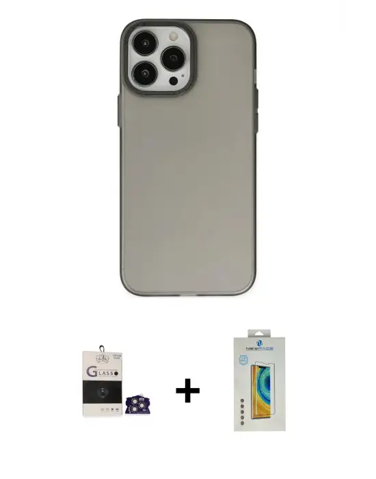 ieg™ iPhone 14 Pro Max Kılıf Ahenk Çizgi Prime - Siyah Polymer Nano Ekran Koruyucu + Bilvis Titan Kamera Lens - GS