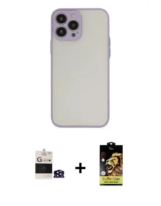 ieg™ iPhone 14 Pro Max Kılıf Ahenk Çizgi Serisi - Siyah Buffer Cam Ekran Koruyucu + Bilvis Titan Kamera Lens - DNMR