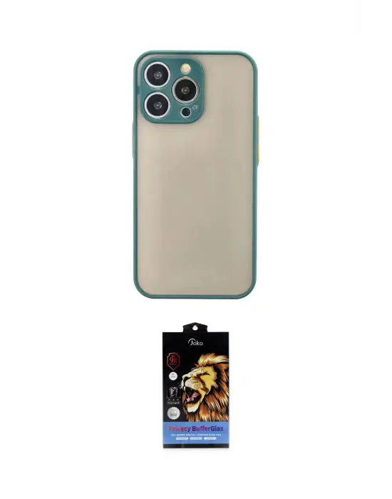 ieg™ iPhone 14 Pro Max Kılıf Ahenk Çizgi Serisi - Siyah Buffer Hayalet Cam Ekran Koruyucu